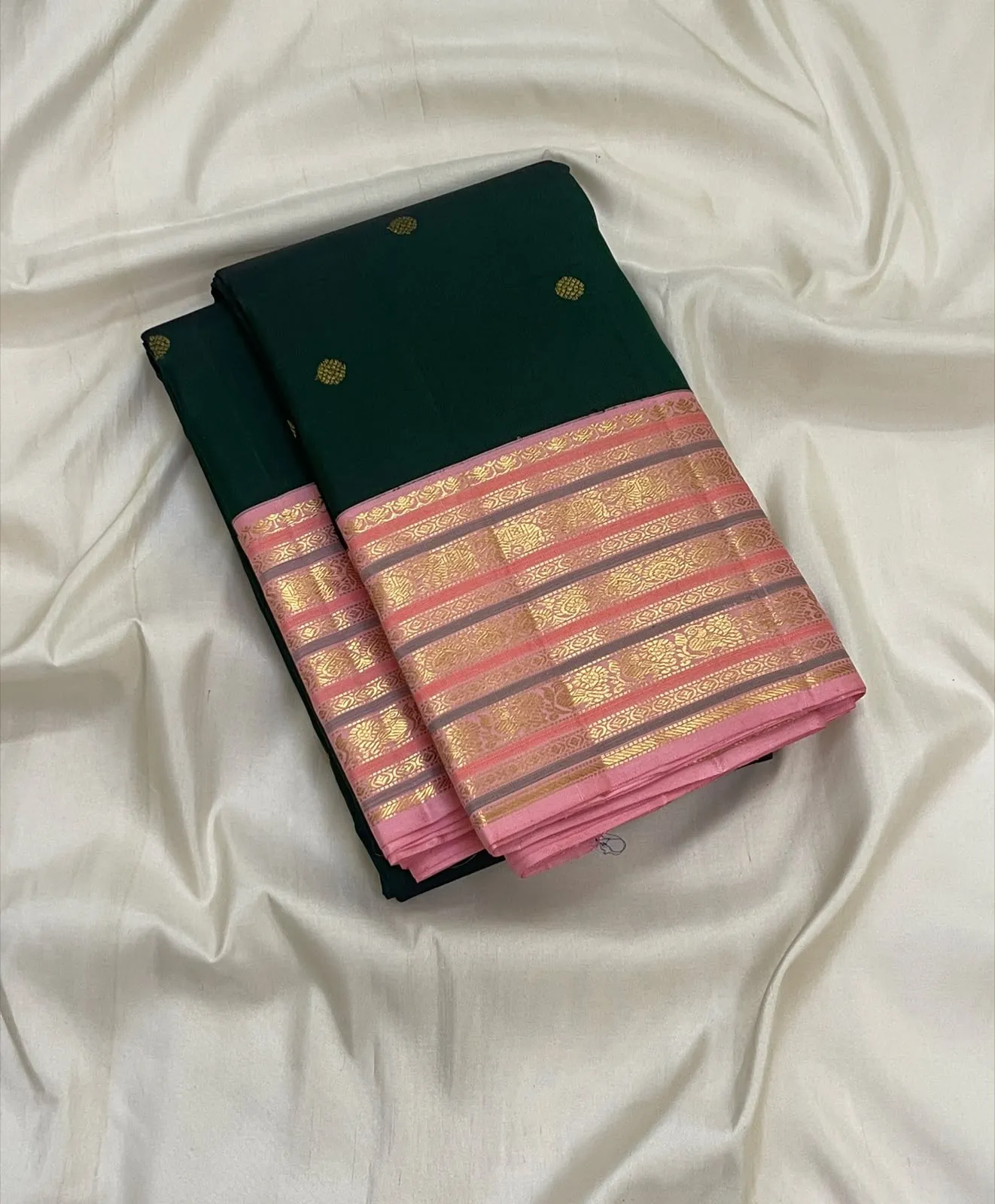 Bottle Green Butta Zari Korvai Kanchipuram Bridal Silk Saree